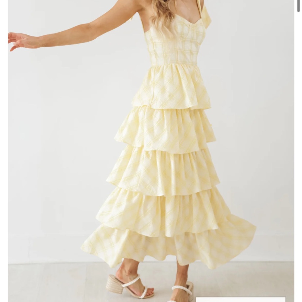 Yellow ruffle maxi dress size large from Landry Kate. Brand is Sofia the Label